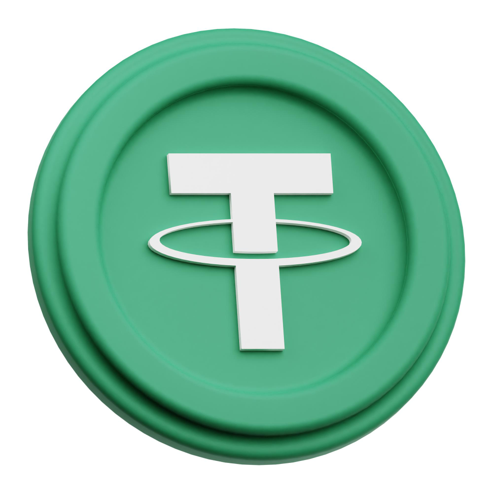 Logotipo da Tether em uma moeda digital verde, representando o lançamento da nova stablecoin USAT voltada ao mercado dos Estados Unidos.